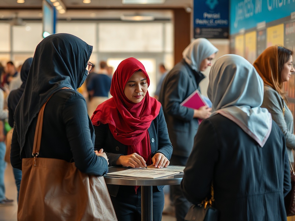 تأمل قبل النوم - نساء يرتدين الحجاب يتجمعن حول طاولة، إحداهن تشير إلى مستند.